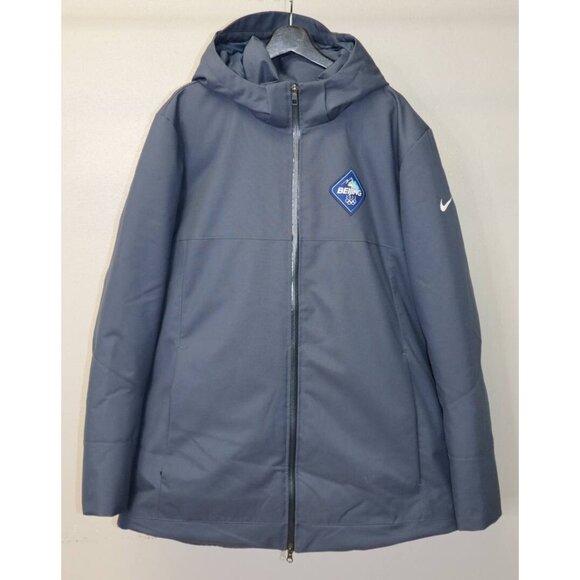 Nike Beijing 2022 Olympics Jacket 550 Down Fill Hood Thunder Blue Size Large